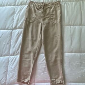 Chico’s Straight Leg Pants – Size 1 – Tan, Soft Fabric,  Elastic Drawstring